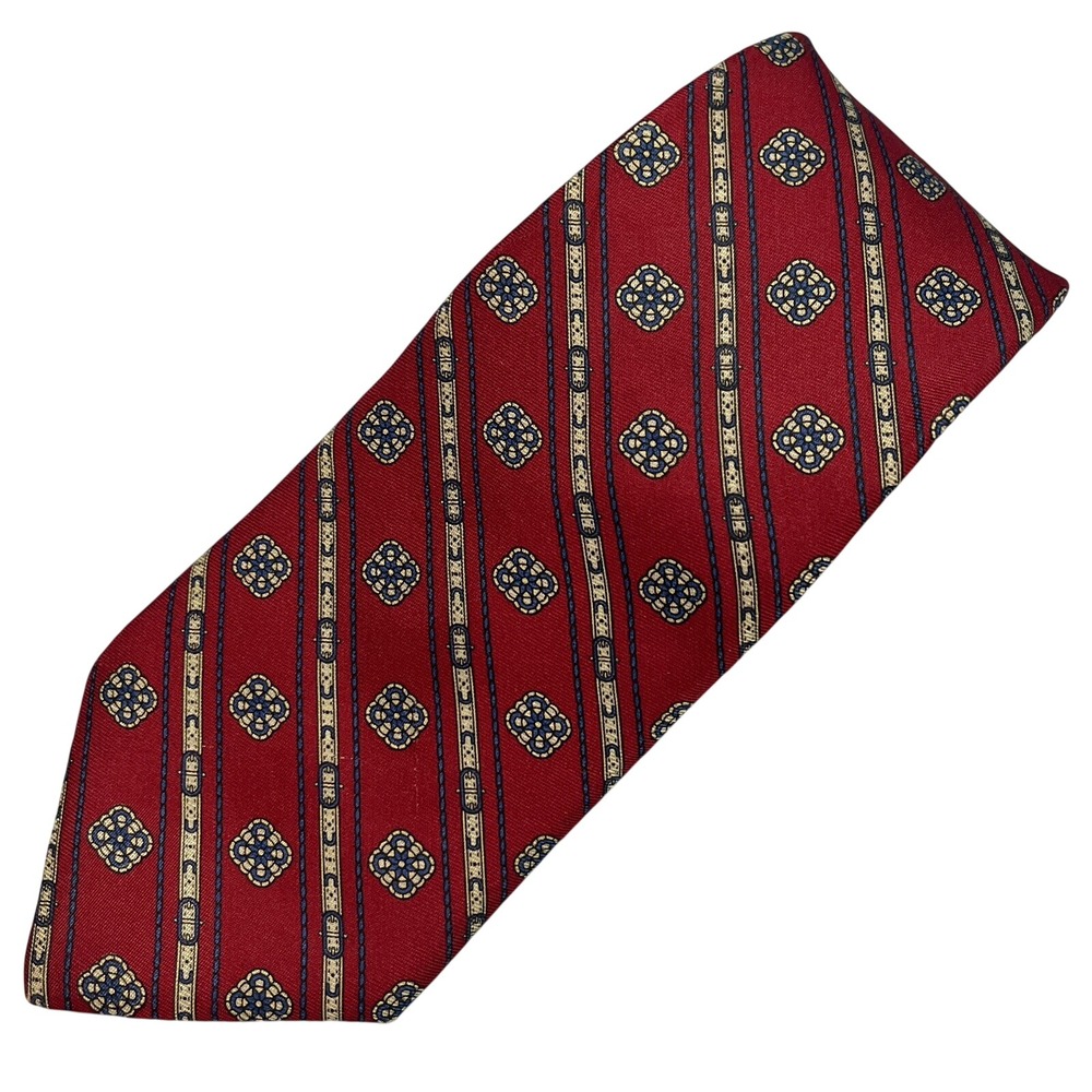 VTG VALENTINO PIETRO Maroon/Navy DIAGONAL STRIPES Squares 100% SILK Neck Tie